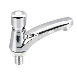 Basin Sink Faucet Push Button Design Water Saving Rugged Reliable Time Delay Faucet for Home Single Cold