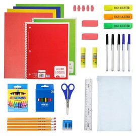 52 Piece Bulk School Supplies Kit for K-12 - Pens, Pencils, Crayons, and More - Essential Box of School Supplies for Elementary, Middle, and High School Students