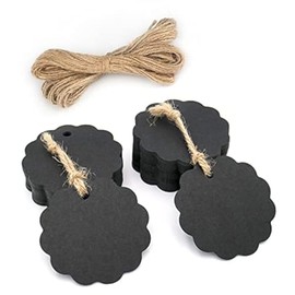 Gift Tags Kraft Paper Round Labels 6 cm Pack of 100 with Jute String for Wedding Gifts Christmas Gifts Party Gifts (Black)
