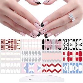 JERCLITY 168 Pieces 12 Sheets French Tip Nail Wraps for Short Nails Irregular Geometry Nail Polish Strips Self-Adhesive Nail Decals Nail Stickers Full Nail Wraps for Women Girls Nail Art