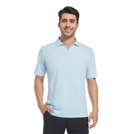 Esabel.C Mens Cotton Polo Shirts Short Sleeve V-Neck Breathable Stretch Golf Polo Shirts for Men,Light Blue,M
