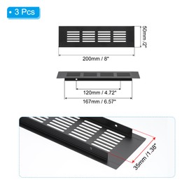 PATIKIL 8 x 2 Inch Door Air Vent Cover, 3pcs Aluminum Grille Ventilation Cover Louvered with Mounting Screws for Cabinet Wardrobe Door, Black