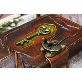 India House - Handmade Leather Journal Embossed Perfect for Calligraphy, Poetry, Guest Book or Instagram | With Macrame Bookmark (design 16)