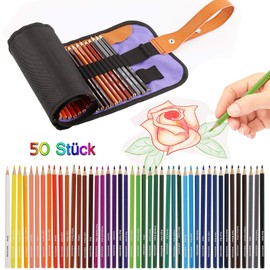 50 Watercolour Pencils Set, Nakeey Drawing Pencils Art Set for Professional Colour Mixing Painting and Sketches, Soft Wax-Based Wooden Colouring Pencils Perfect for Students Children Colouring Books, 50 coloured pencils set