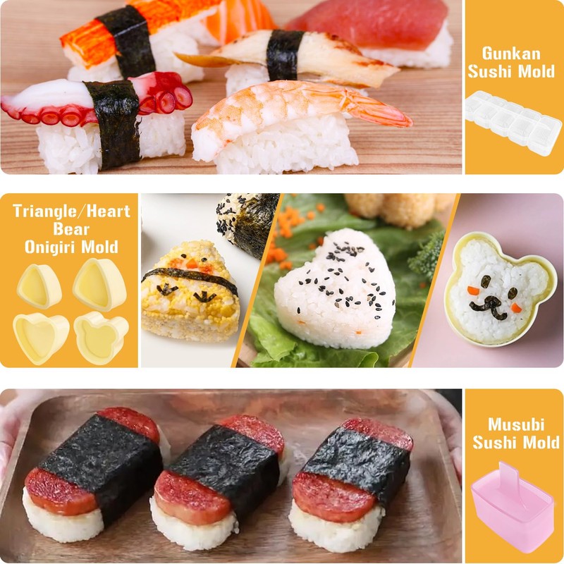TAORISH Onigiri Mold, 8 Pcs Rice Mold Musubi Maker Kit,