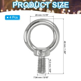 PATIKIL Lifting Eye Bolt UNC5/16"-18 304 Stainless Steel Marine Grade Machine Shoulder Lifting Ring Thread Eye Bolt for Hanging Tie Down Strap Silver