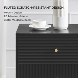 OCANDO Black 2 Drawers Nightstand, 22” Fluted Bed Night Stand Bedroom Bedside Table, Living Room Sofa Side Storage End Table