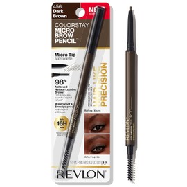 Revlon Colorstay Lápiz de cejas micro con cepillo de carrete integrado, impregnado con aceite de argán y marula, impermeable, a prueba de manchas, marrón oscuro 456