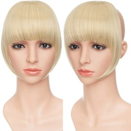Flat Clip In On Bangs Fringe Hair Extension One Piece Synthetic With Temples Fringe Hairpiece Hair Accessories For Womens, Ash Blonde Mix Bleach Blonde