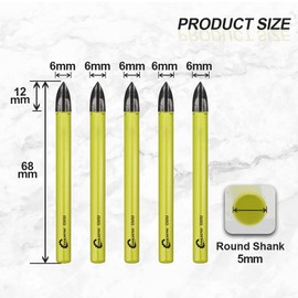 Masonry Carbide Drill Bits Set - 5pcs 6mm Tungsten Carbide Tip with Round Shank for Wood Plastic Masonry Ceramic Tile Concrete SANLEETEK