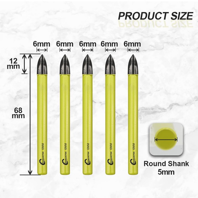 Masonry Carbide Drill Bits Set - 5pcs 6mm Tungsten Carbide
