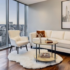 FAMIDGE Round Coffee Table, 23.6" Low Table for Living Room, 2-Tier Circle Coffee Table with Storage Shelf, Floor Table Desk for Sitting on The Floor, Home, Office, Nature Oak