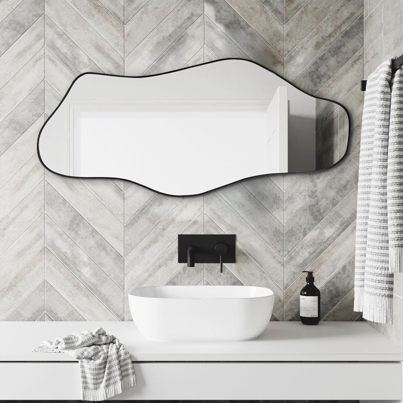 DAOYIJIAJU Irregular Wall Mirror, Asymmetrical Mirrors, 40"x17.7" Modern Bathroom Mirror