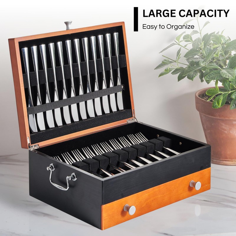 Silverware Storage Box, Wood Chest - without Cutlery - Tarnish