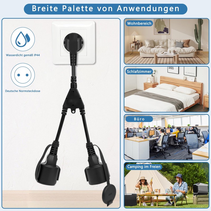 Double Plug for Socket, Waterproof IP44 Double Socket Outdoor, Double