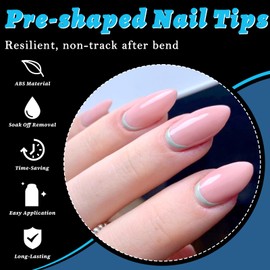 LoveOurHome 600pc Medium Almond Gel x Nail Tips Clear Fake Nail Tips Almond Nail Tips Full Cover Soft Gel Nails Short Stiletto False Nail Gel X Tip for Gel Acrylic Nails Extension Press Nail Making