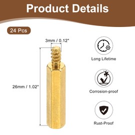 PATIKIL 24pcs M3 Male to Female Self-Tapping Hex Standoffs Spacers Pillars, M3 20+6mm Brass Motherboard Standoffs Copper