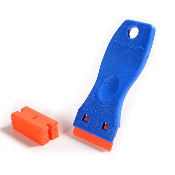 CANOPUS Plastic Scraper Tool Non Scratch Razor Scraper Tool with 10 Plastic Razor Blade, Scraper for Cleaning Labels and Decals from Glass, Windshields, Plastic Razor Scraper, Plastic Oven Scraper