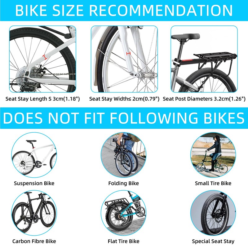 Rear Bike Rack, Adjustable Bike Cargo Rack with Quick Release,