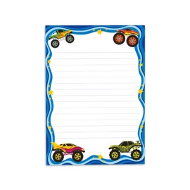 Letter Paper Set Letter Pad with Envelope for Kids Monster Truck Car for Boys (Pad A5 with 25 Sheets + 15 Envelopes)