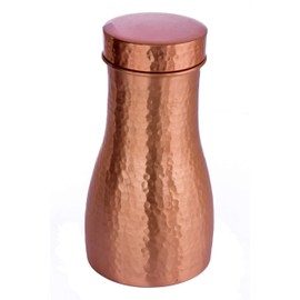 DeKulture Hammered Pure Copper Carafe Pitcher with Cap Ideal Drinkware with Ayurveda and Yoga Benefits 4 x 8 (DH) Inches 900 ml
