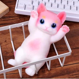 Handmade Squshy Toys Cute Cat Squeeze Toy No Odor Silicone Simulation Cats Doll Toys Cute Kitty Squishy Stress Relidf Toy (Pink)