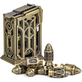 Cusdie 7-Die Bullet-Shaped Metal Dice Set DND Dice Set in Metal Clip Case for TTRPG Dungeons and Dragons Pathfinder Role Playing Dice Game(Ancient Bronze)