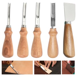 XILEWHZF Leather Edge Skiving Beveler Tool 5 Set,Leather Cutting Knife,French Beveler,Wide Mouth Leathercraft Edge Skiving Beveler Leather Trimmer with Wooden Handle Four Sizes(4mm,6mm,8mm and 10mm)