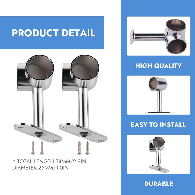 2PCS Silver 90° 25mm Clothes Rail Flange Seat, Space-Saving Corner
