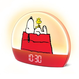 Peanuts Snoopy Sunrise Alarm Clock – Vibrant Snoopy Edition with Multicolor Lights, USB Charging, LED Display, Gentle Wake-Up Simulation, and Handy Snooze Function, Red