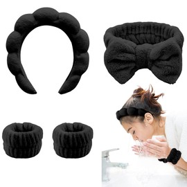 TLUXX 4-Piece Spa Headband & Wristband Set， Reusable Makeup & Skincare Accessories for Face Washing, Preventing Liquid Overflow - Ideal for Women & Girls