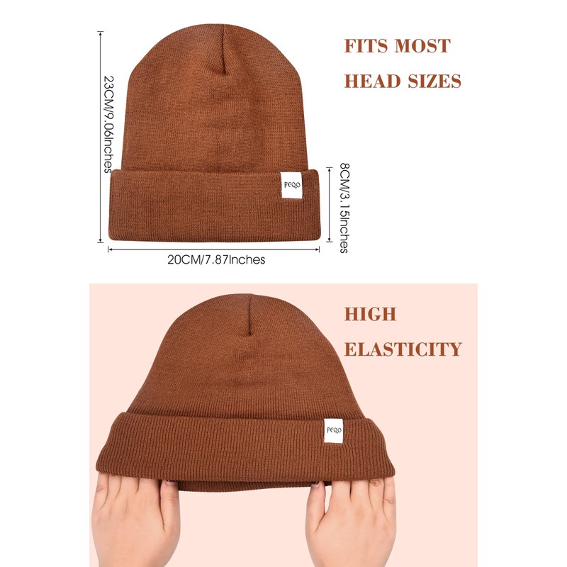 FEQO 6 Pack Satin Lined Winter Beanie Hats Soft Silk