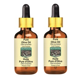 Devprayag Pure Olive Oil (Olea europaea) with Glass Dropper Natural Therapeutic Grade Cold Pressed (Pack of Two) 100ml x 2 (6.76 oz)