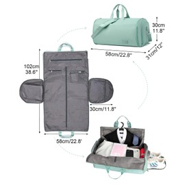 Outplea 47L Large Convertible Garment Duffel Bag Men Women, Multipocket Suit Bag with Shoulder Strap, 2 in 1 Hanging Suitcase Carry On Travel Bags, Green