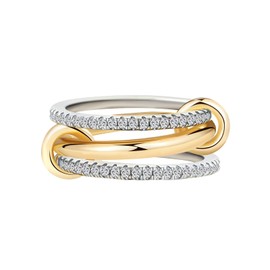 FOJDPAS 14k Gold Silver Plated Stackable Rings for Women Minimalist Moissanite Cubic Zirconia Dainty Mixed Metal Two Tone Gemstone Stacked Diamond Rings Set Non Tarnish Statement Knuckle Jewelry