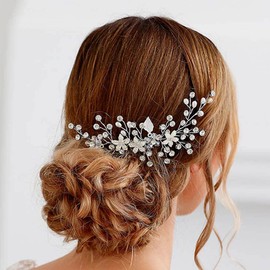 YBSHIN Bride Wedding Flower Hair Comb Silver Rhinestone Hair Pieces Crystal Bridal Hair Accessories for Women