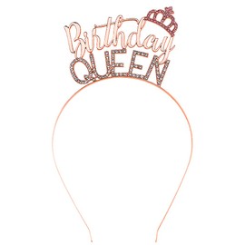 AOPRIE Rose Gold Birthday Queen Headband - Girls & Women Princess Crown Tiara - Rhinestone Happy Birthday Hair Accessory