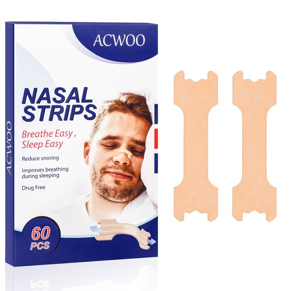 ACWOO Nasal Strips, 60PCS Nose Strips to Stop Snoring and Relieve Nasal Congestion, Anti Snore Nasal Strips to Help You Breathe Through Your Nose & Improves Sleep, Stop Snoring Aids for Men & Women