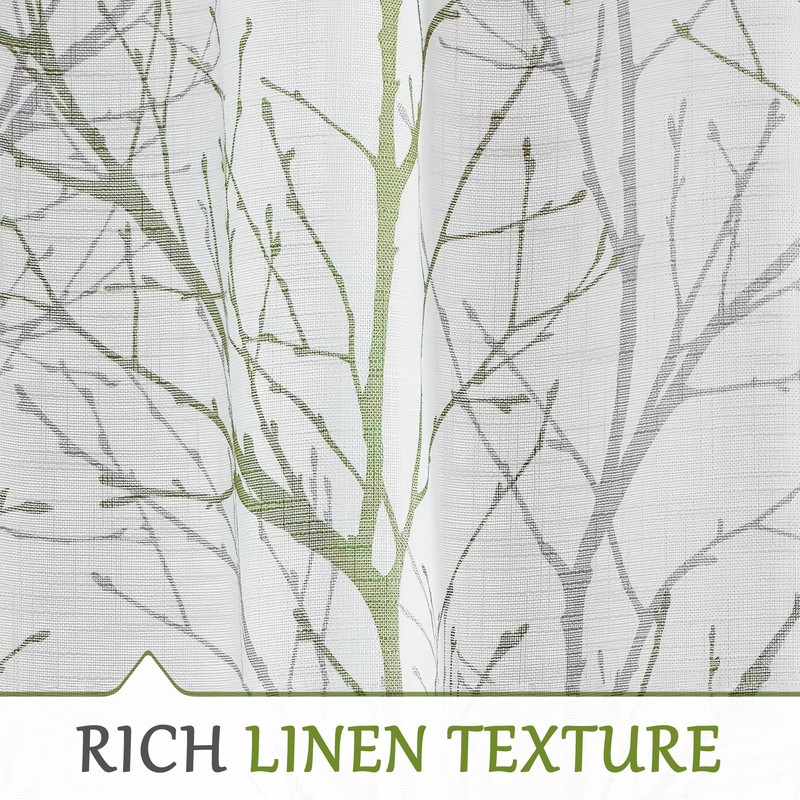 FMFUNCTEX Linen Semi Sheer Curtains for Bedroom, Sage Green White