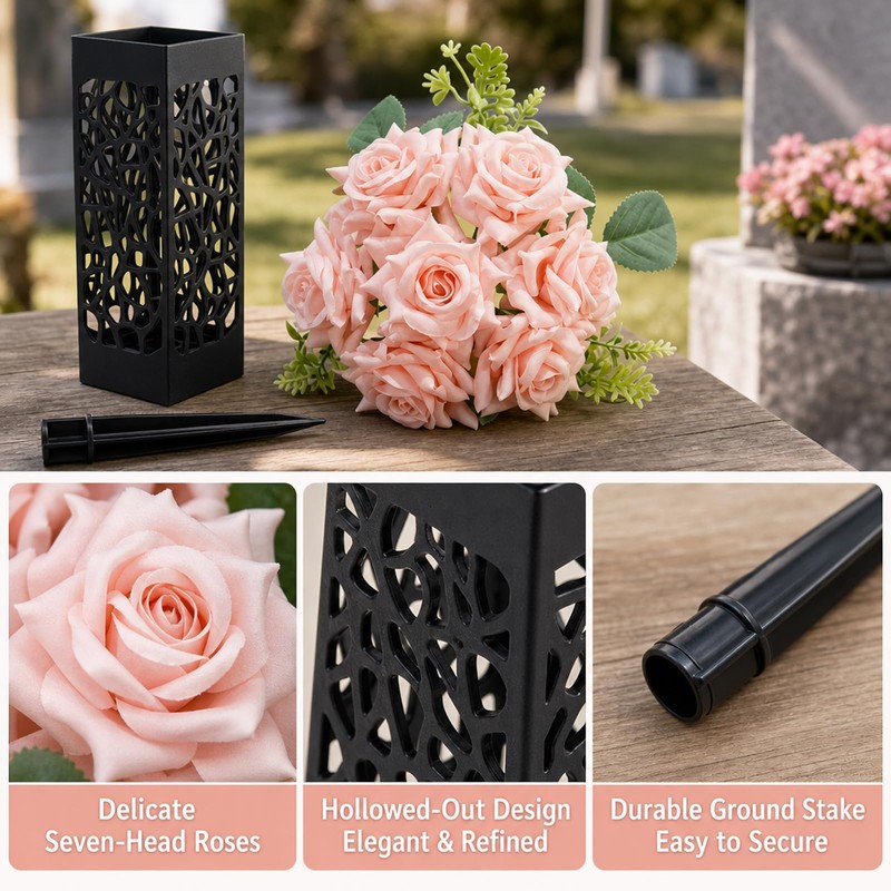 MXHBSTP 2 pcs Artificial Flowers for Graves, Memorial Vases for