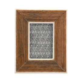 Creative Co-Op Hand-Carved Mango Wood Photo Frame with Bone Border & Ribbed Pattern, Natural (Holds 2" x 3" Photo)