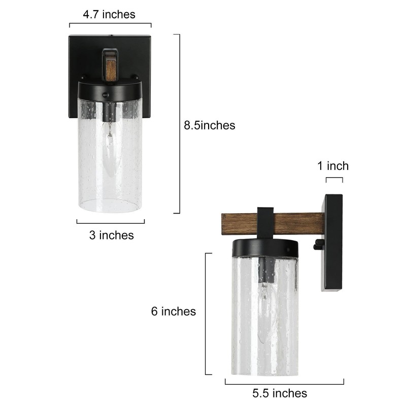 GEPOW Sconces Wall Lighting, 1-Light Black and Faux Wood Wall