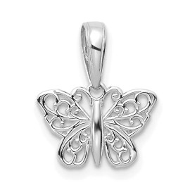 GlittersandGold 14k White Gold Polished Filigree Butterfly Charm Bracelet Necklace
