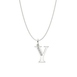 Aeon Jewellery Alphabet Initial Necklace - Y | 925 Sterling Silver & Cubic Zirconia | Adjustable 16-18 Inch Silver Curb Necklace | Polishing Cloth