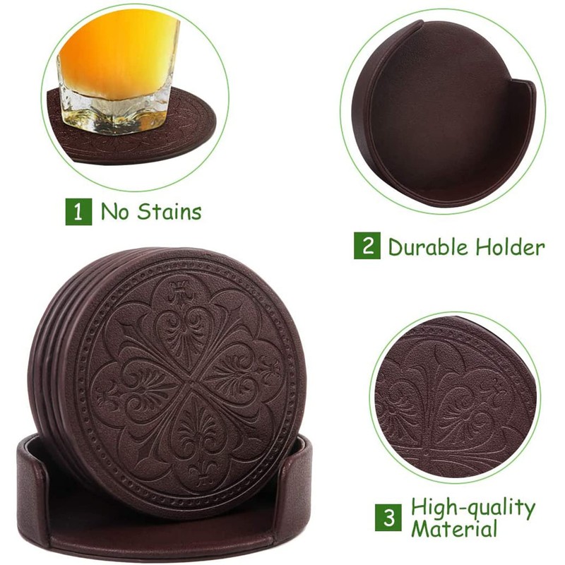 Drink Coasters,PU Leather Bar Beer Beverage Coaster for Drinks Set