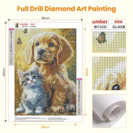 Bowetile 5D Diamond Art Cat Kits for Adults Beginners, Animals Diamond Painting Dog Kits, DIY Full Round Drill Diamond Dots Paintings Picture Gem Art Craft for Home Wall Decor 12x16 Inch