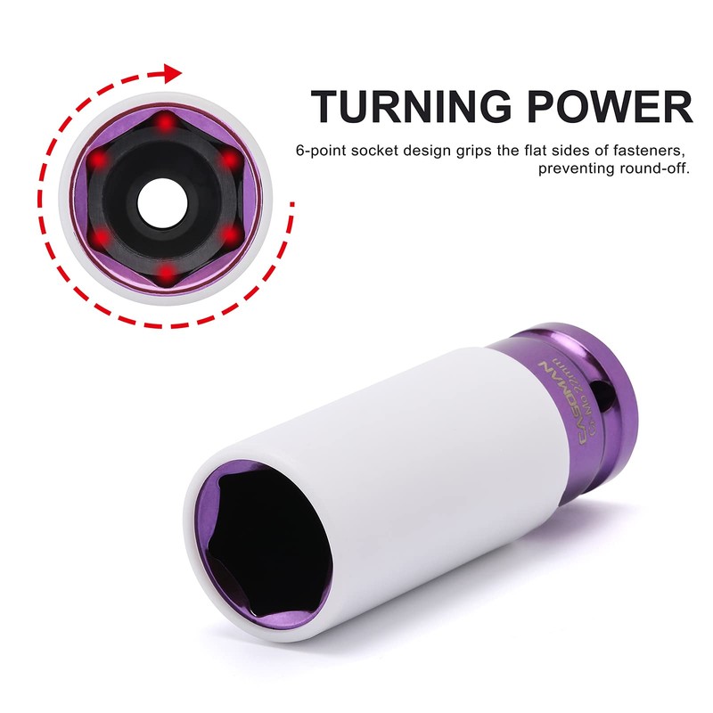 CASOMAN 1/2-Inch Drive x 22mm Non-Marring Impact Lug Nut Socket,
