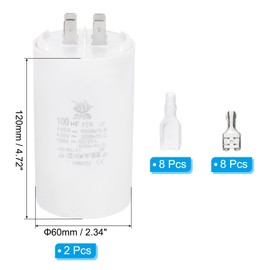PATIKIL CBB60 100uF Run Capacitor,2 Pcs AC450V 4 Pin Double Insert with Sheath Spring, White