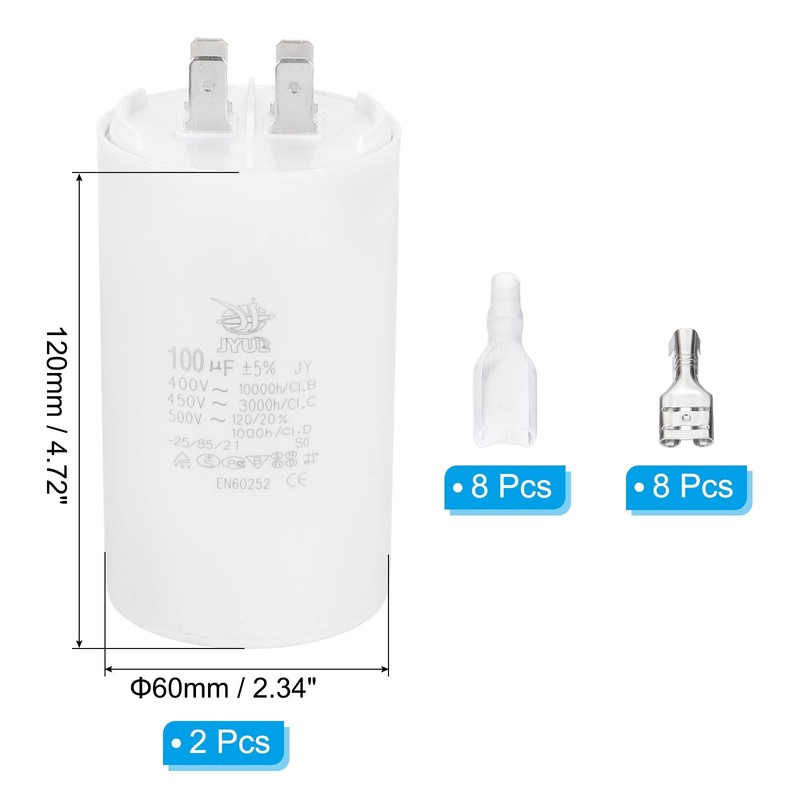 PATIKIL CBB60 100uF Run Capacitor,2 Pcs AC450V 4 Pin Double