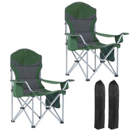 CDEN Camping Chair, Portable Chair, Lawn Chairs, Outdoor Chairs, with Armrest, Cooler Bag, Cup Holder, Side Pocket, for Camping, Traveling, Picnic (Green, 2 Pack)